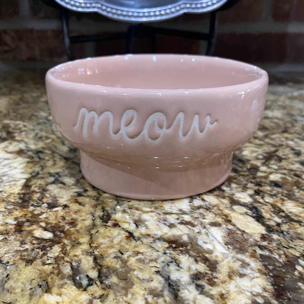Rae Dunn adorable MEOW pet footed bowl - soft pink Brand new!